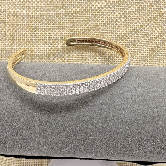 Vintage Gold Tone CZ Pave Cuff Bracelet Signed PAJ BB - Picture 2 of 9